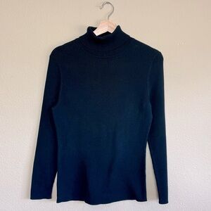 Caslon top women 1X 100% cotton long sleeve ribbed turtleneck sweater black
